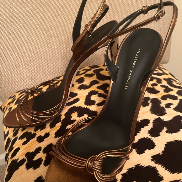 Bronze strappy w/ leopard print authentic Giuseppe Zanotti high heel sandals - Picture 4 of 6